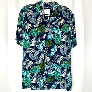 Denim & Flower Tropical Print Short Sleeve Button Down Sz S